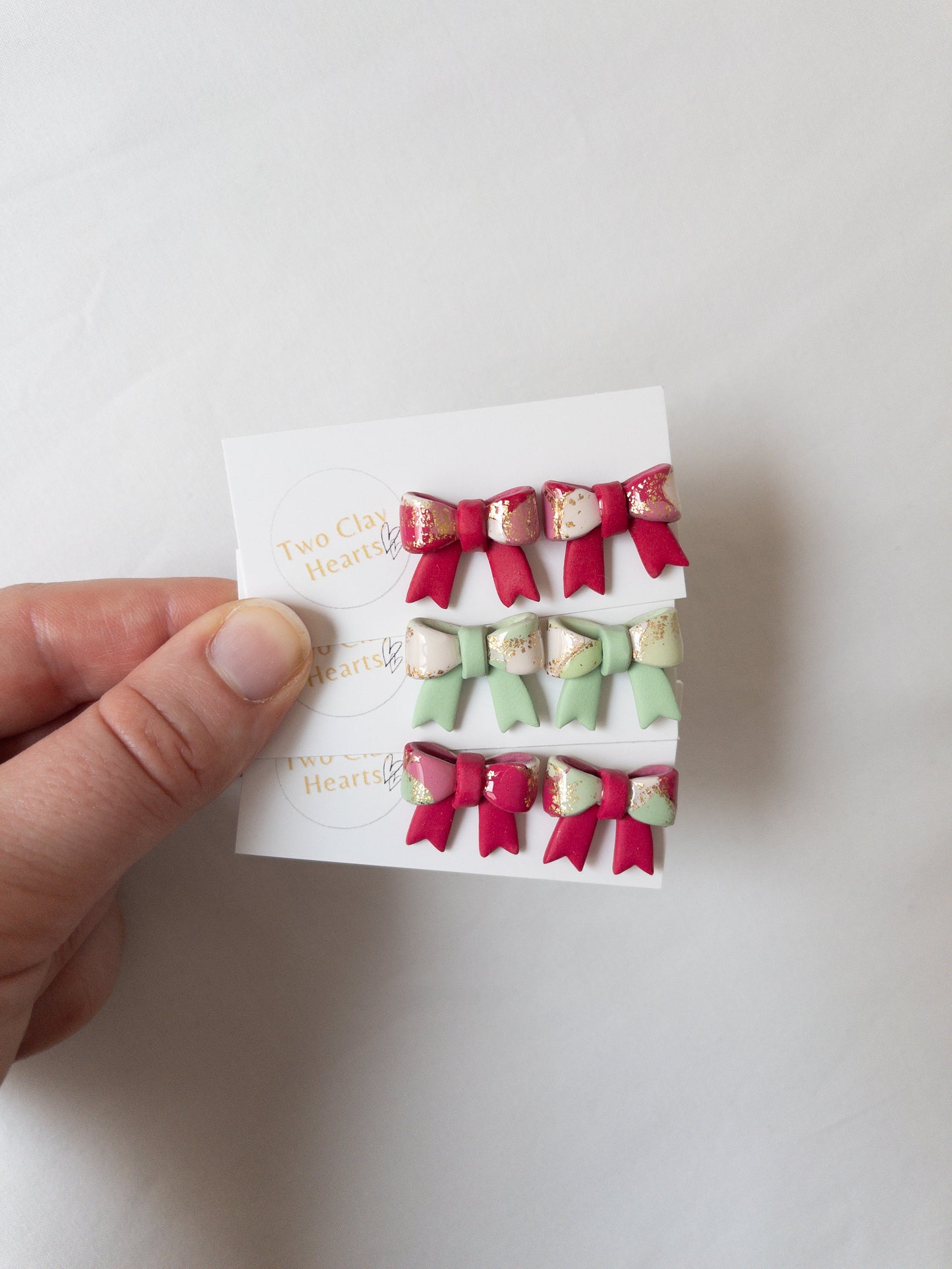 Half Gold Polymer Clay Christmas Bow Studs