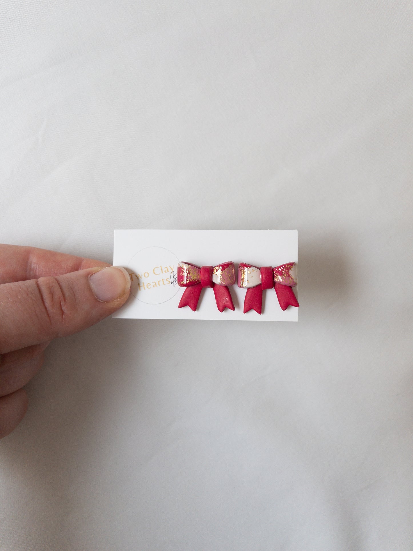 Half Gold Polymer Clay Christmas Bow Studs