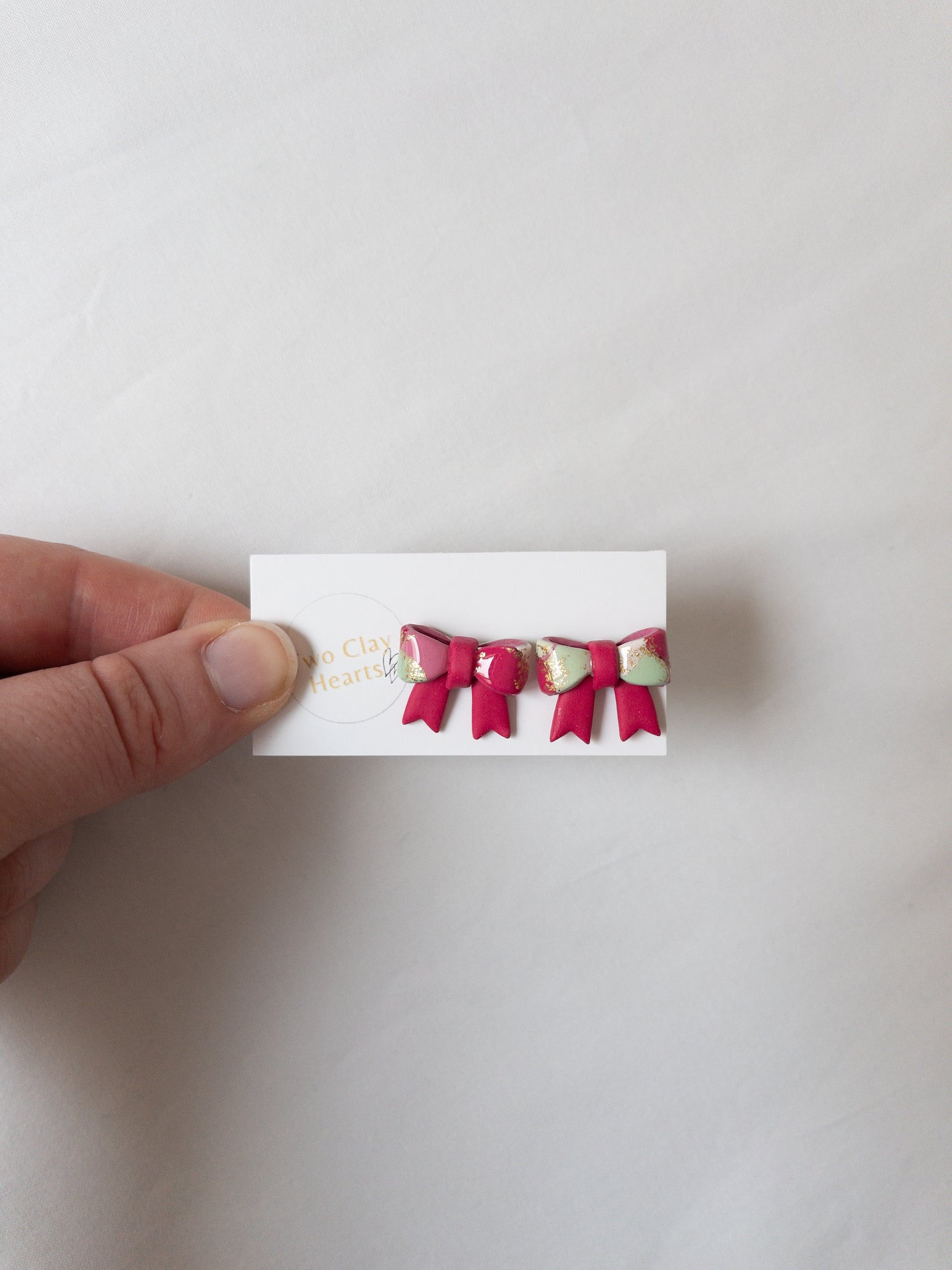 Half Gold Polymer Clay Christmas Bow Studs