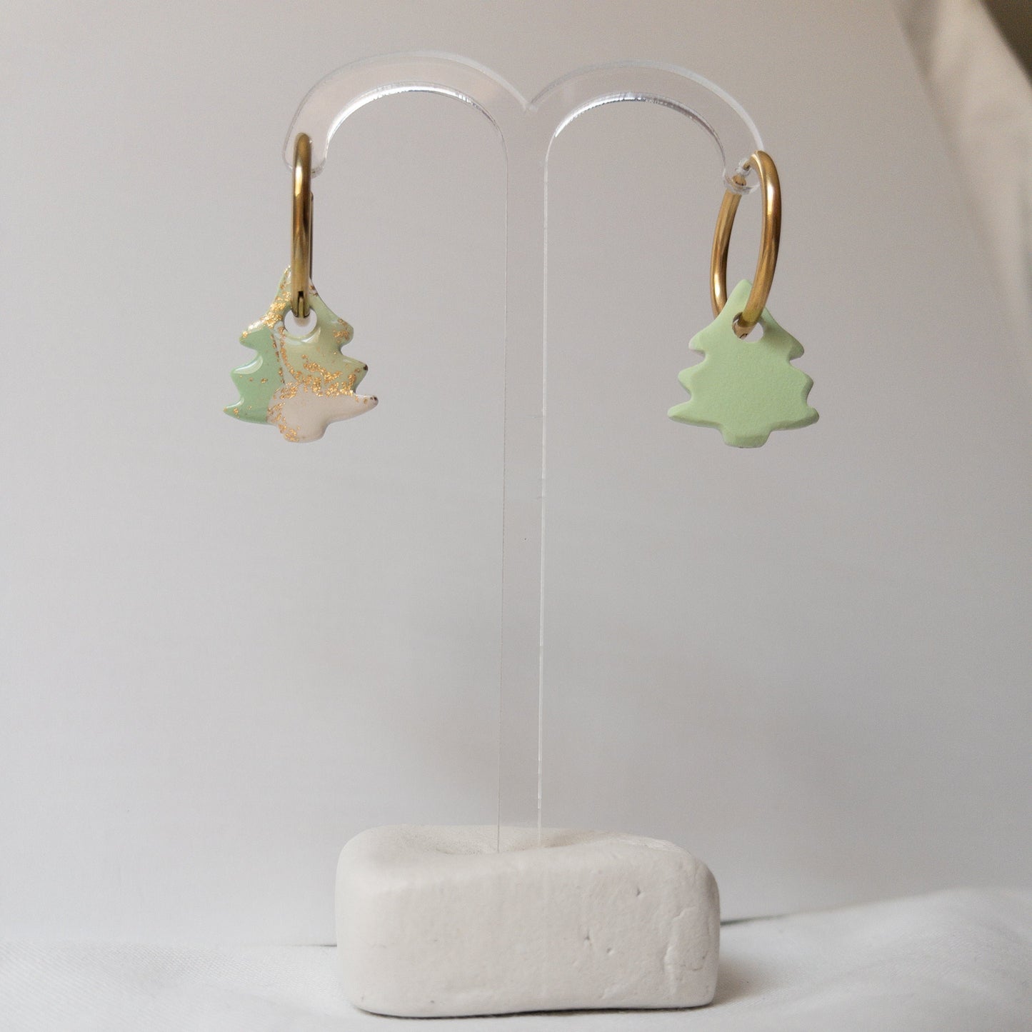 Green Christmas Tree Clay Hoop Charm