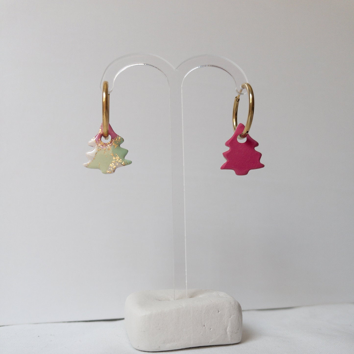 Red and Green Christmas Tree Clay Hoop Charm