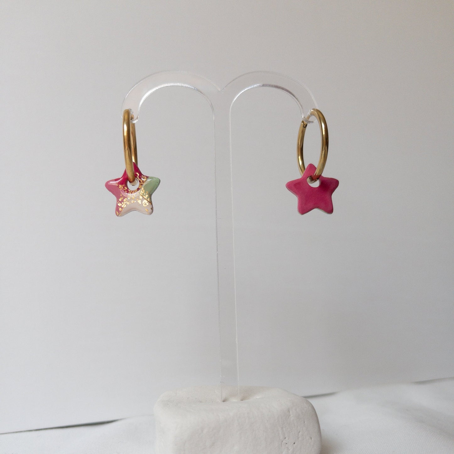 Green and Red Christmas Star Clay Hoop Charm