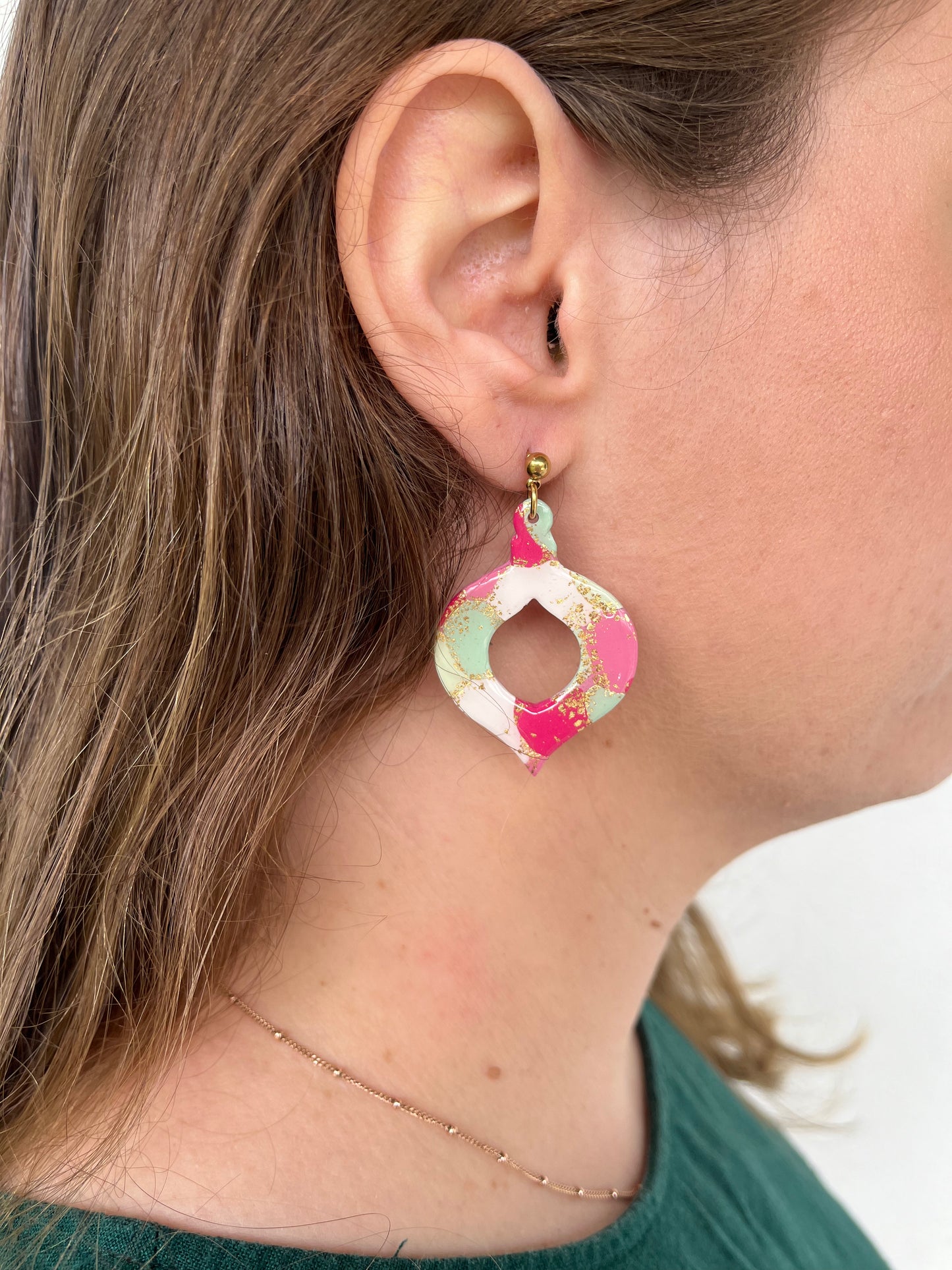 Green and Gold Christmas Bauble Earring