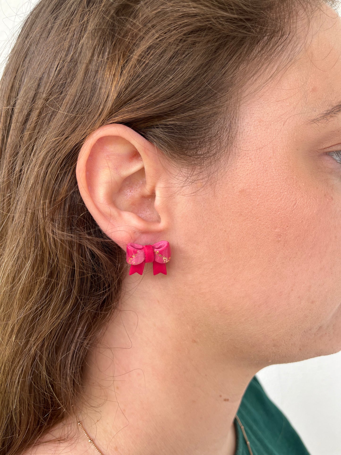 Half Gold Polymer Clay Christmas Bow Studs