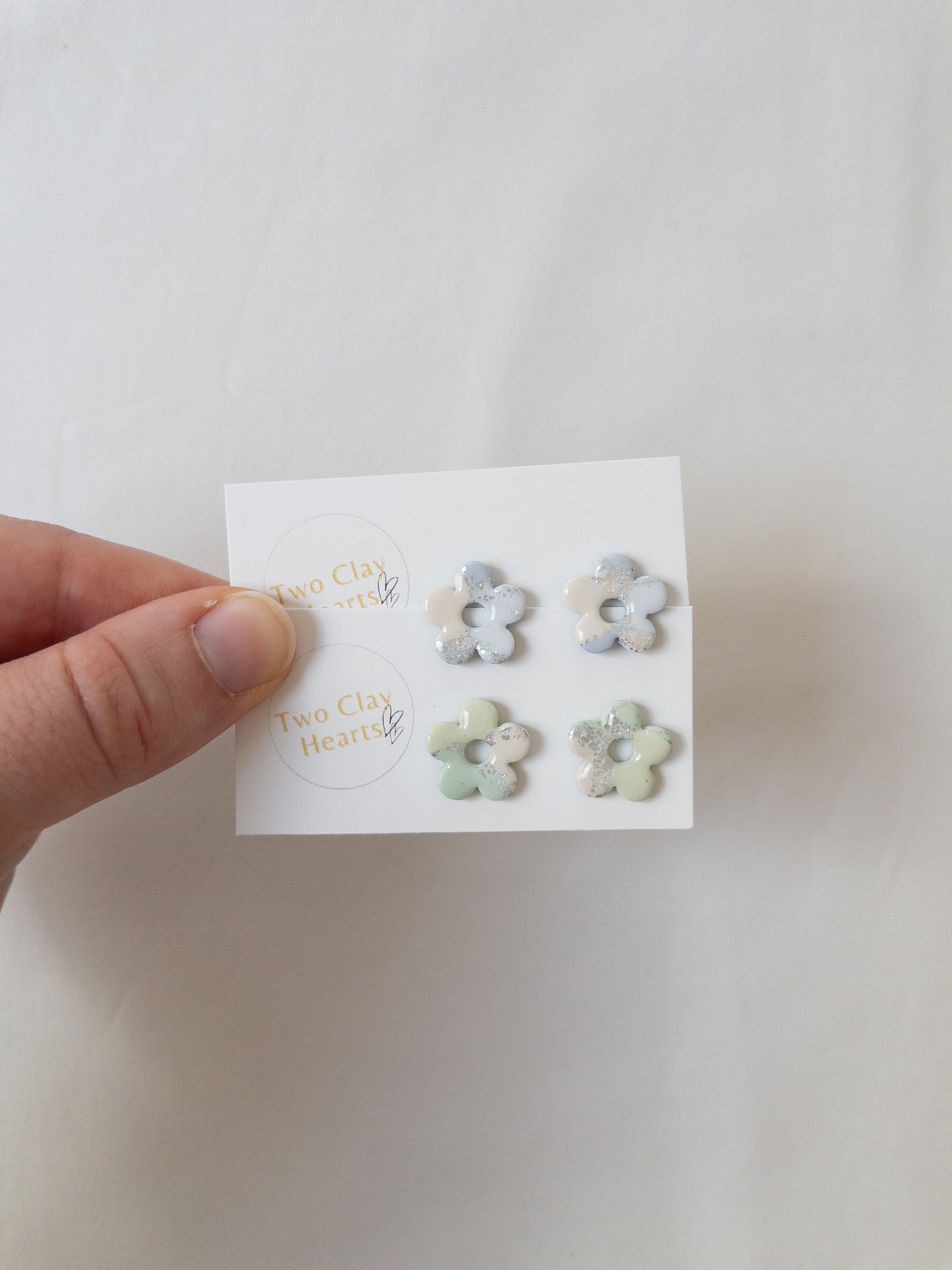 Pastel Silver Leaf Flower Studs