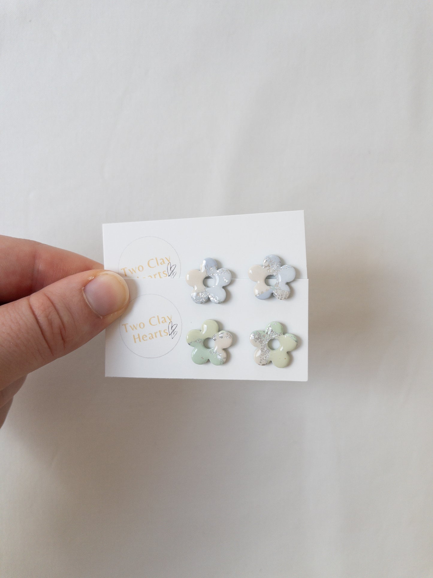 Pastel Silver Leaf Flower Studs