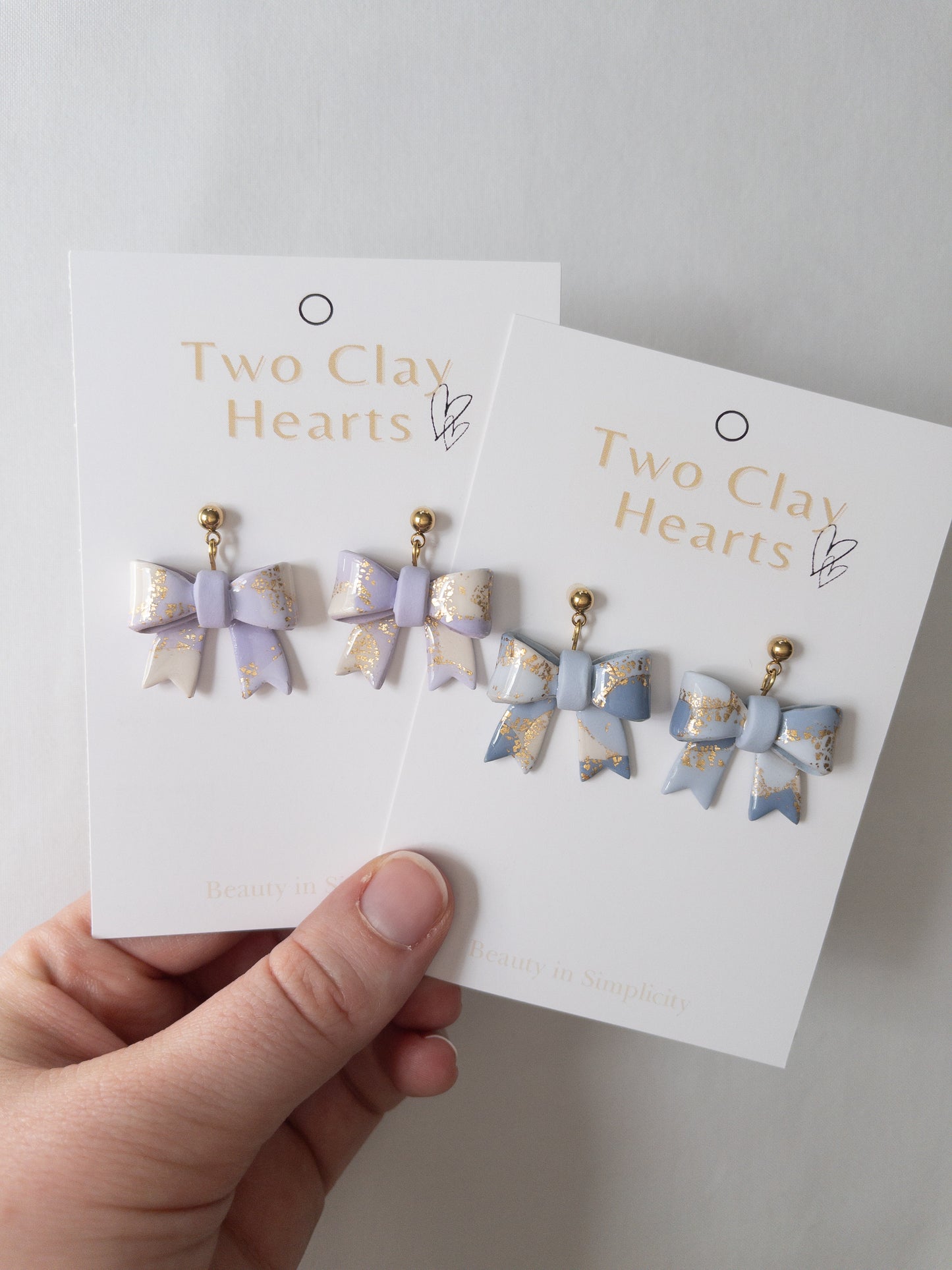 Pastel Purple Gold Leaf Bow Dangles