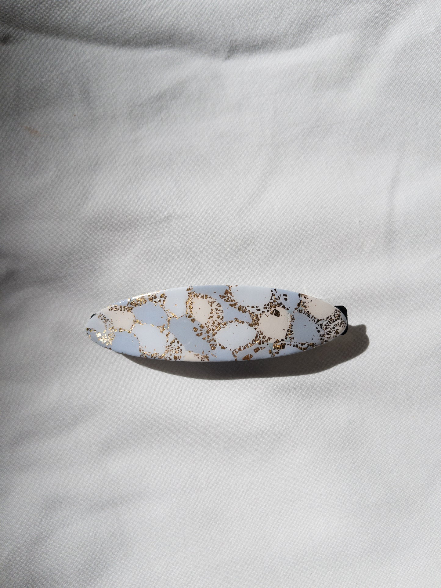 Blue and Gold Oval Hair Barrette