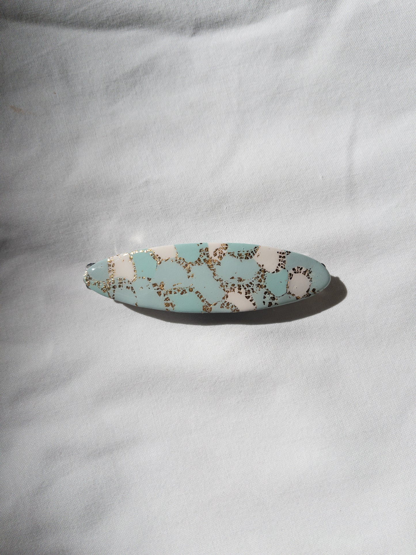 Green and Gold Oval Hair Barrette