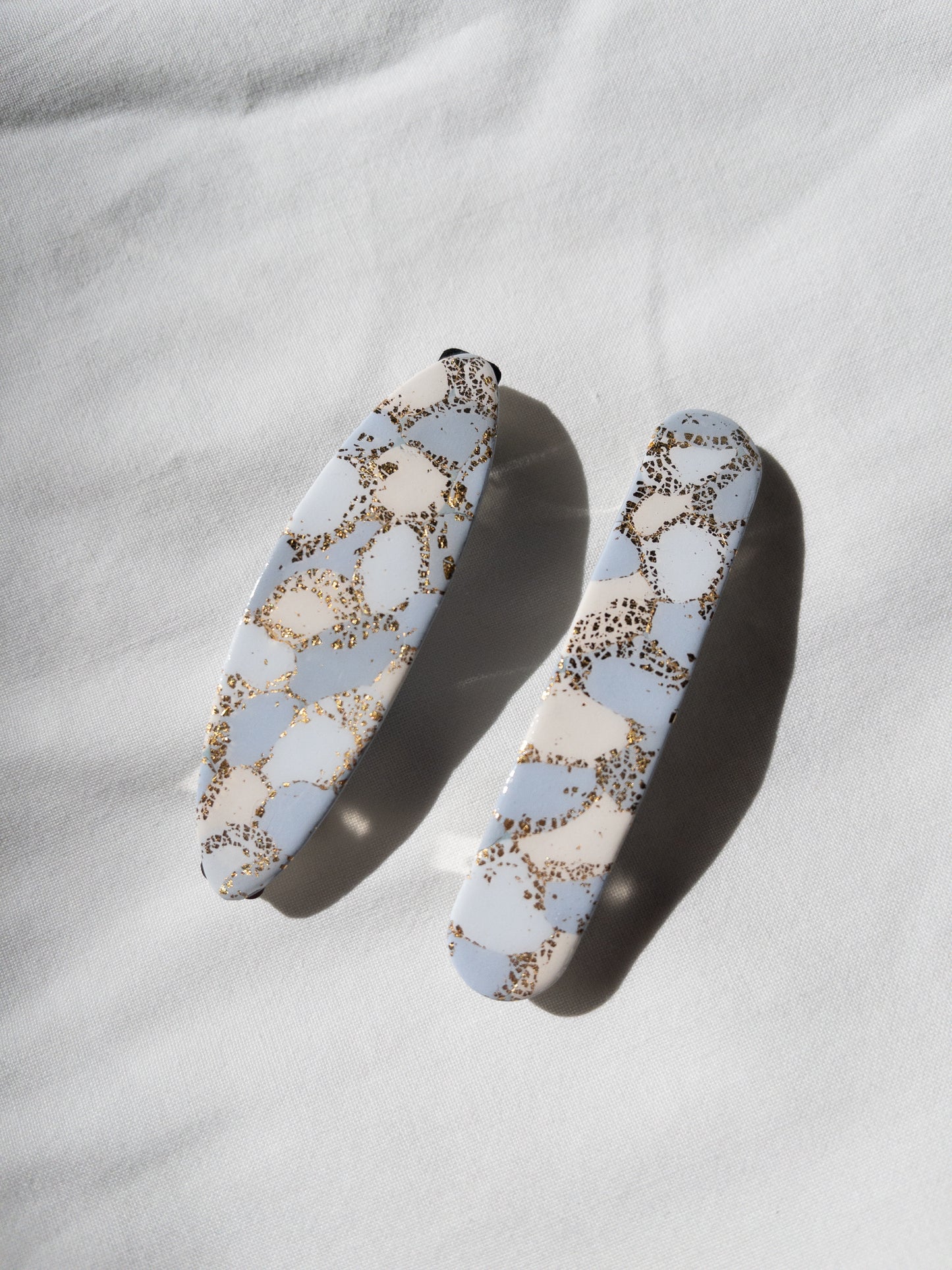 Blue and Gold Oval Hair Barrette