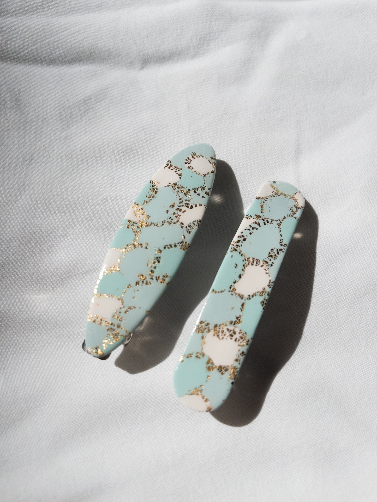 Green and Gold Oval Hair Barrette