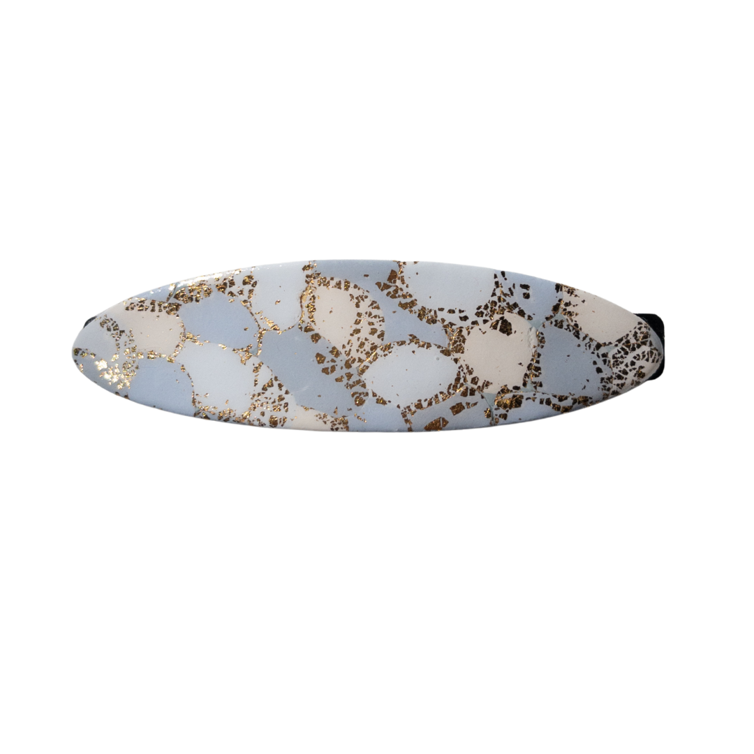 Blue and Gold Oval Hair Barrette