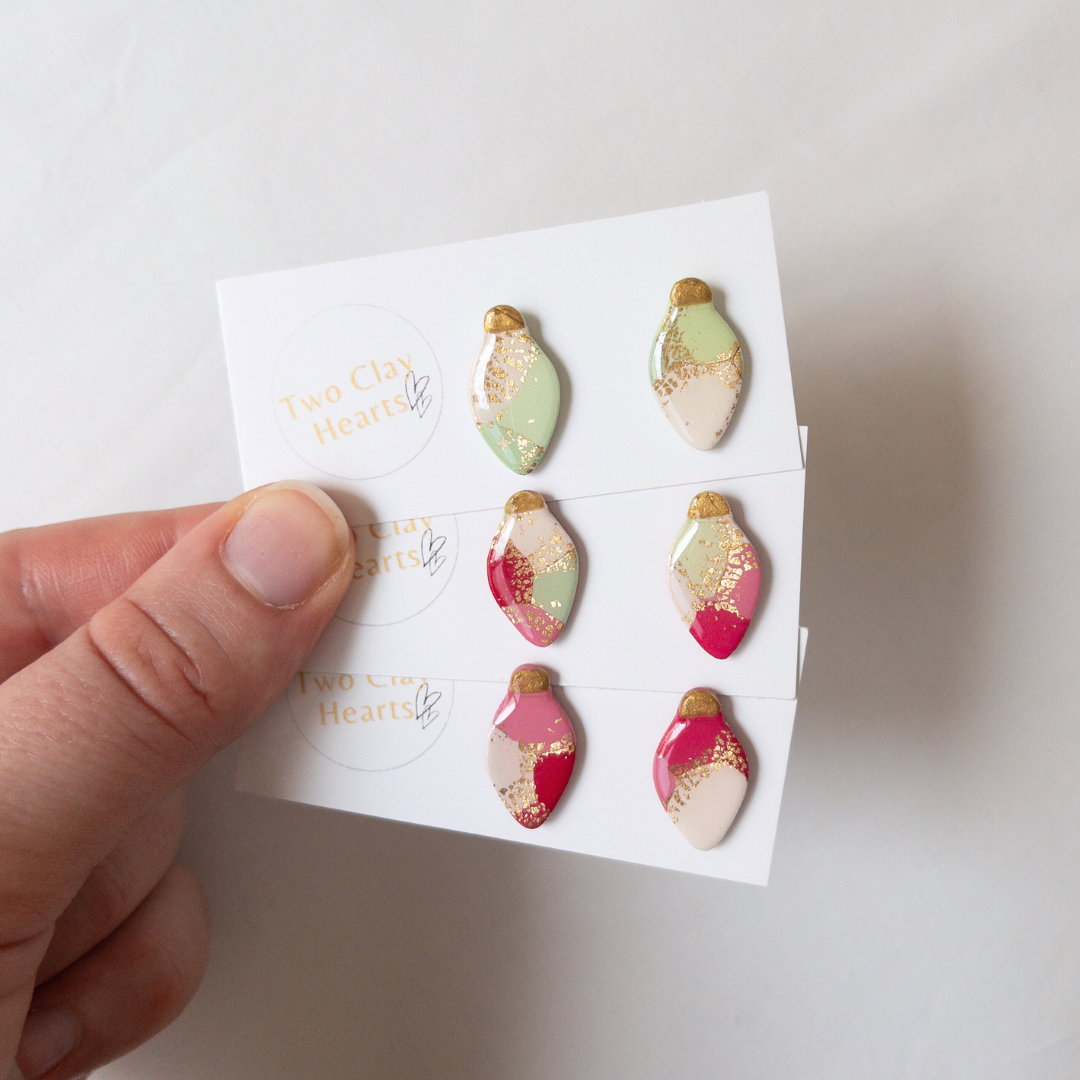 Christmas Light Polymer Clay Studs