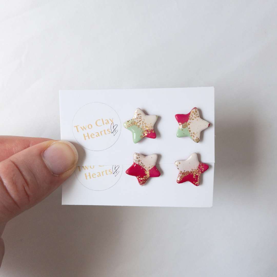 Christmas Star Polymer Clay Studs