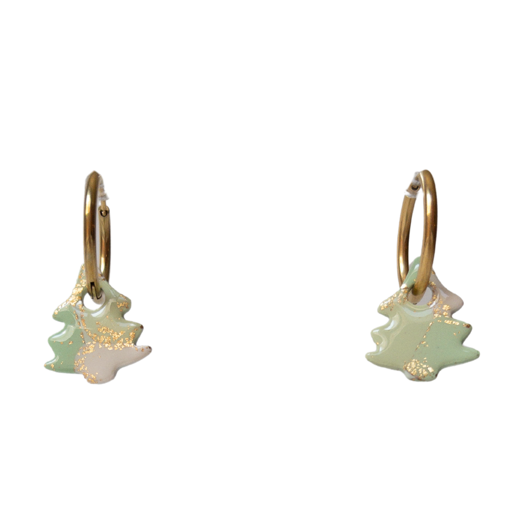 Green Christmas Tree Clay Hoop Charm