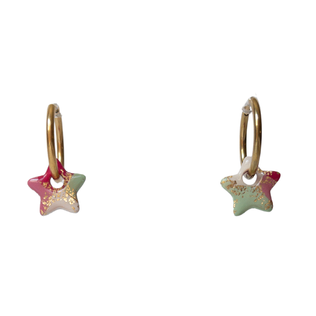 Green and Red Christmas Star Clay Hoop Charm