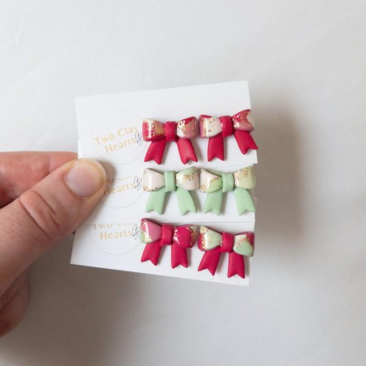 Half Gold Polymer Clay Christmas Bow Studs