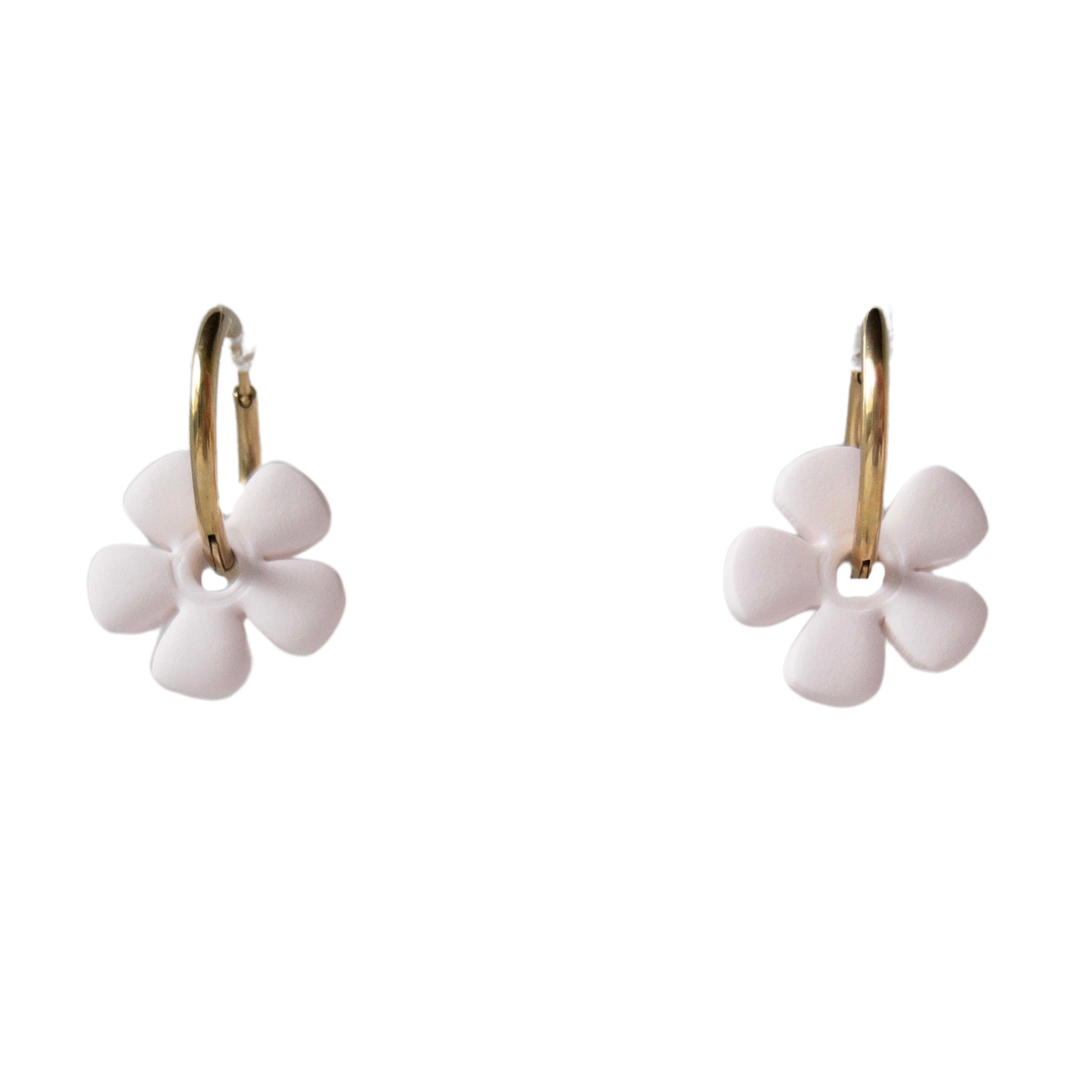 Light Pink 70's Flower Clay Hoop Earrings