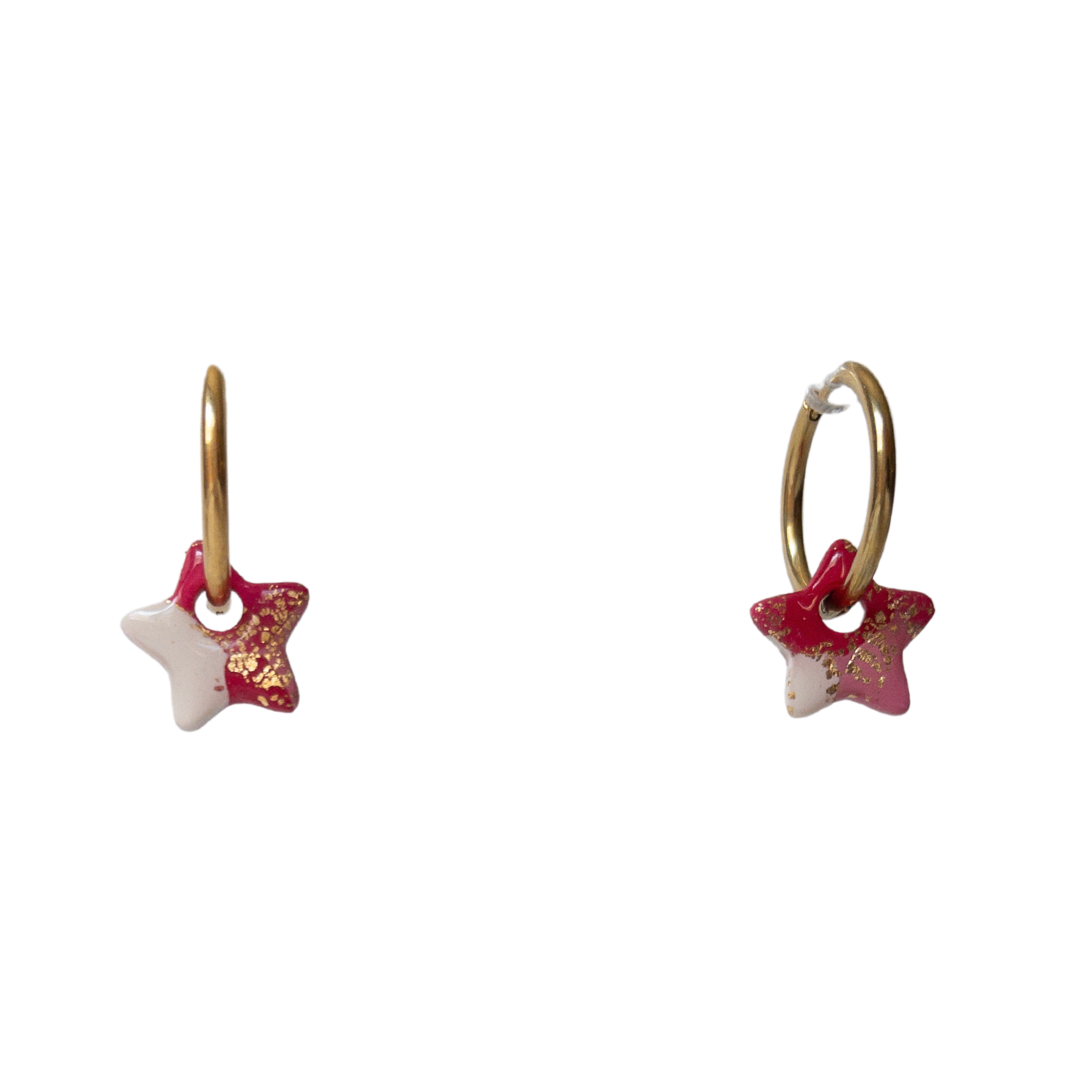 Red Christmas Star Clay Hoop Charm