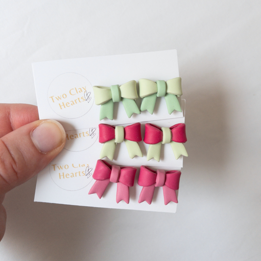 Simple Polymer Clay Christmas Bow Stud Earrings