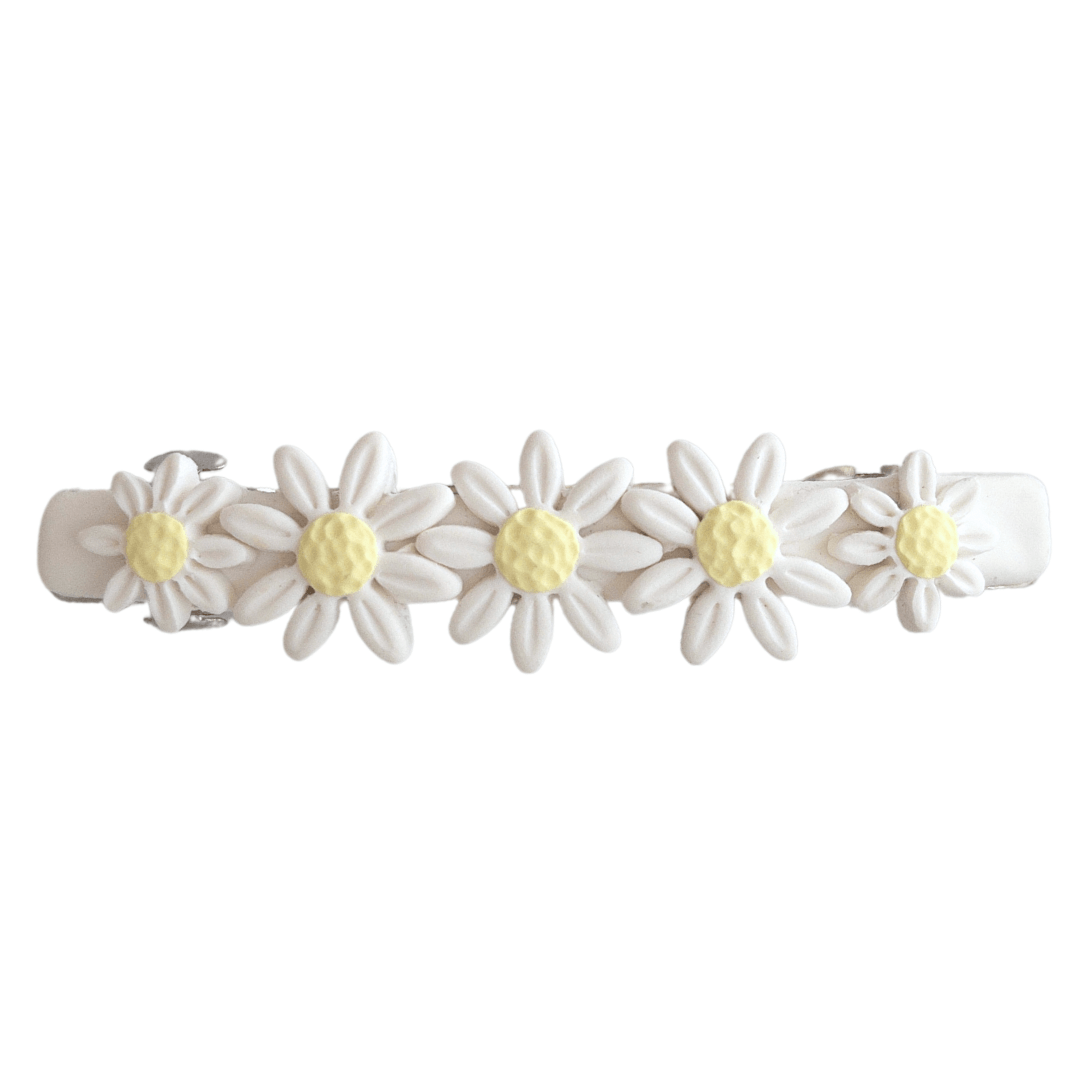 White, polymer clay flower hair barrette