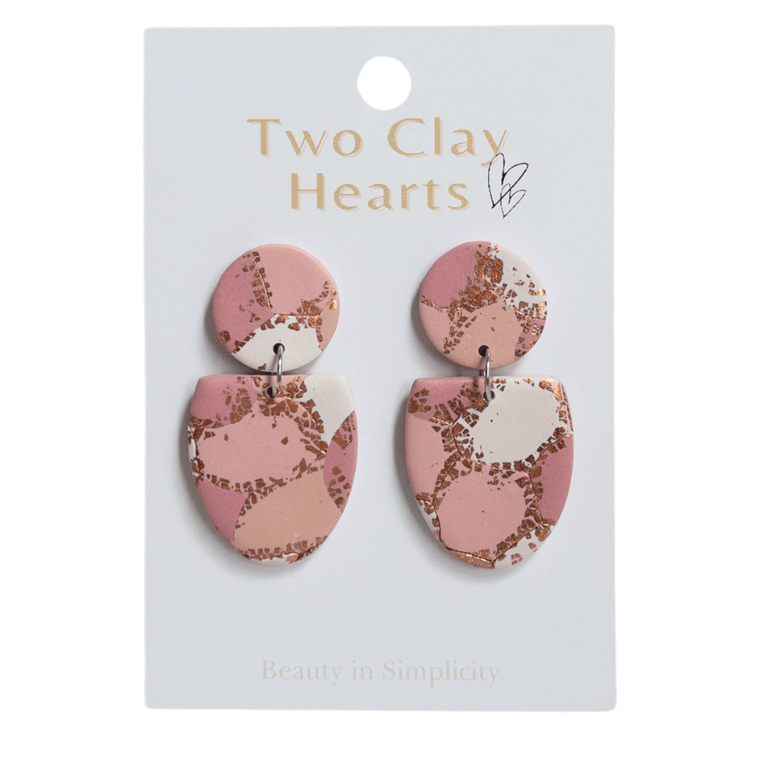 Orange and maroon patterned, half oval dangle earrings