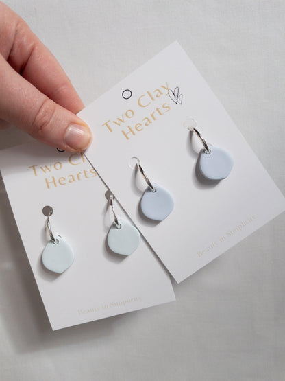 Simple Ice Blue Clay Teardrop Hoops - Two Clay Hearts