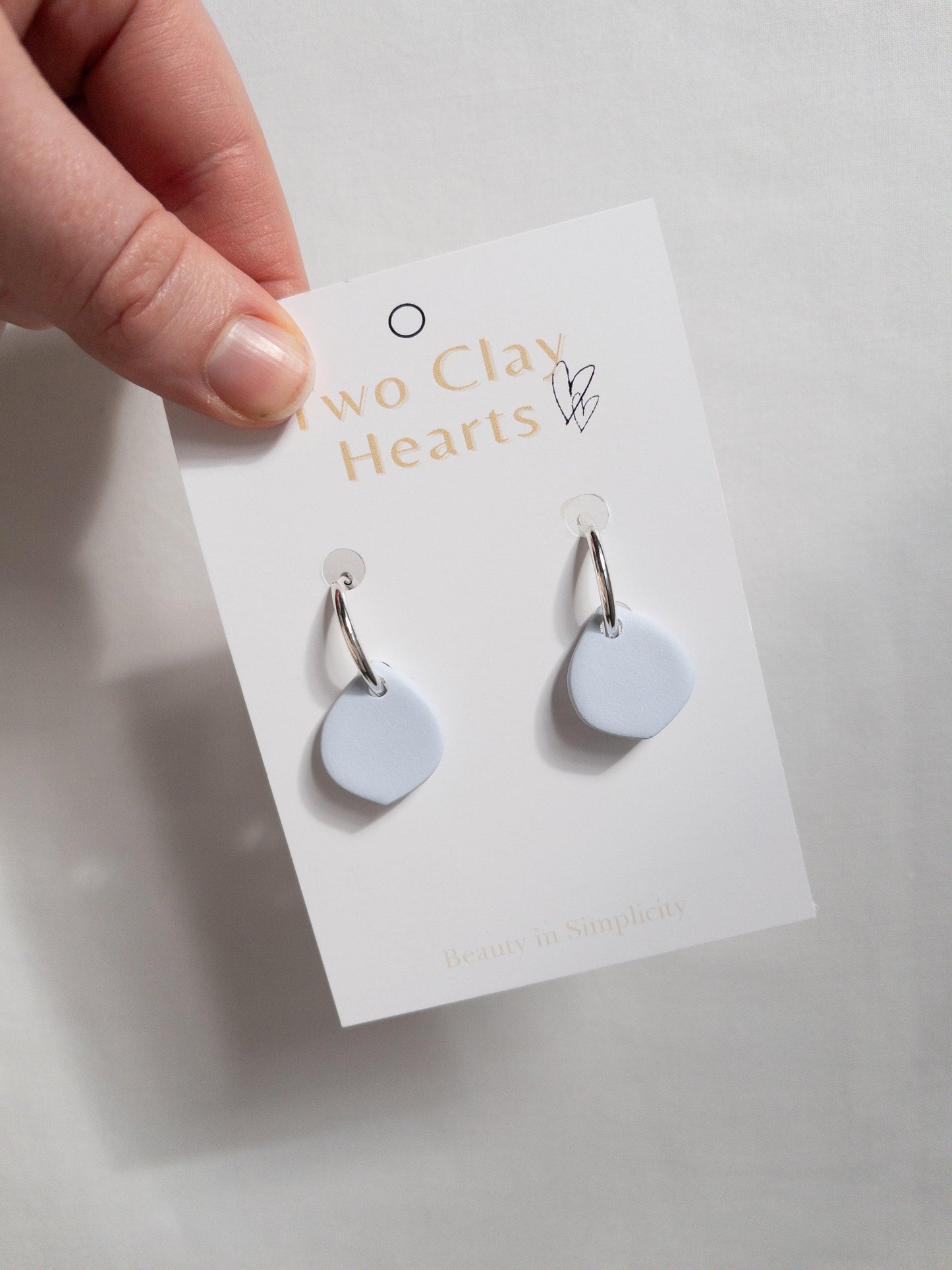 Simple Blue Clay Teardrop Hoops - Two Clay Hearts