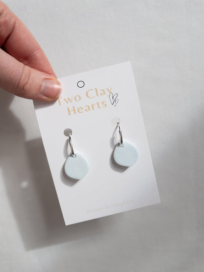 Simple Ice Blue Clay Teardrop Hoops - Two Clay Hearts