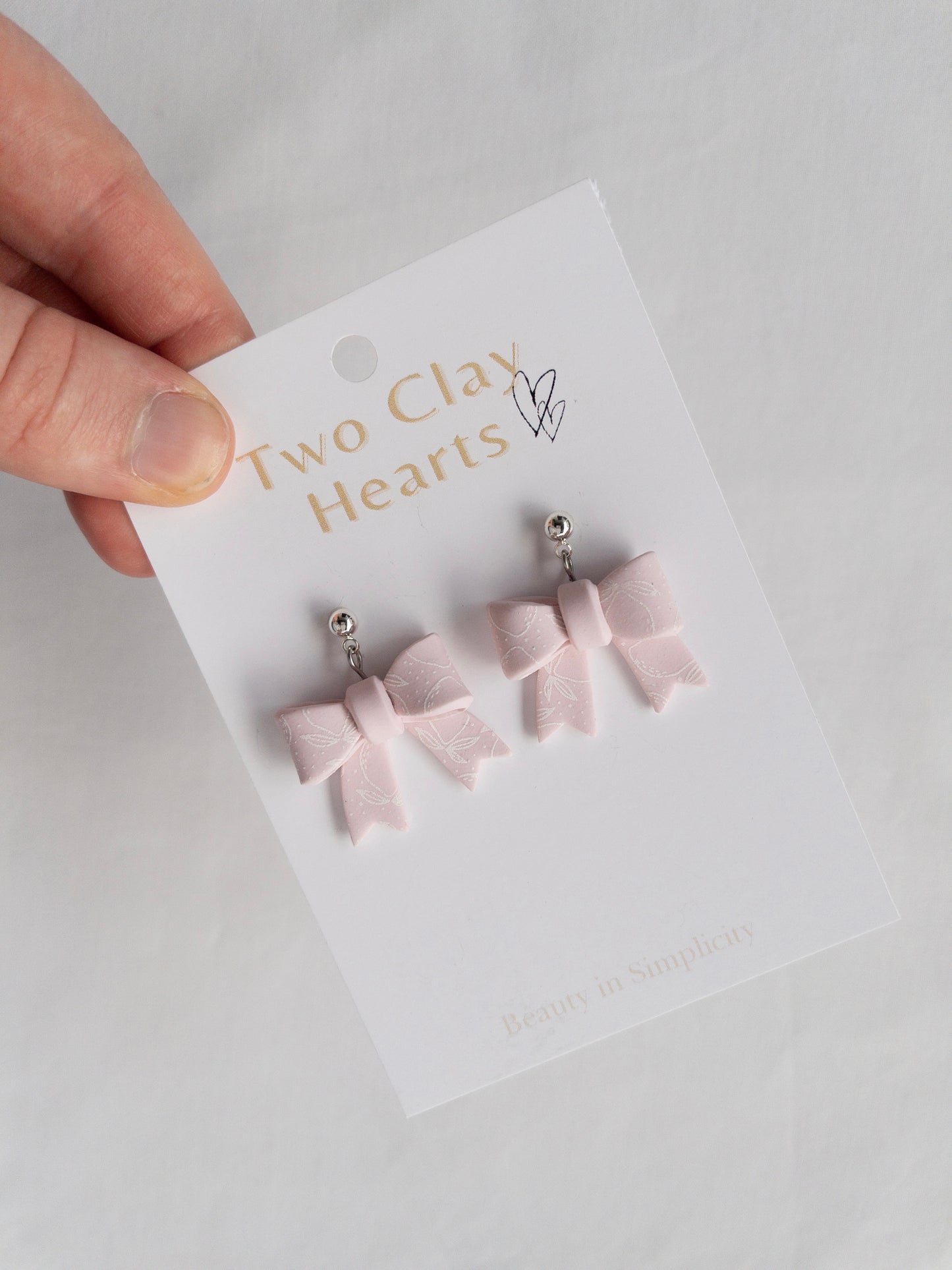 Pink Lemon Print Clay Bow Earrings