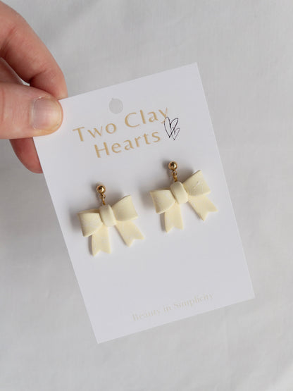 Yellow Lemon Print Clay Bow Earrings