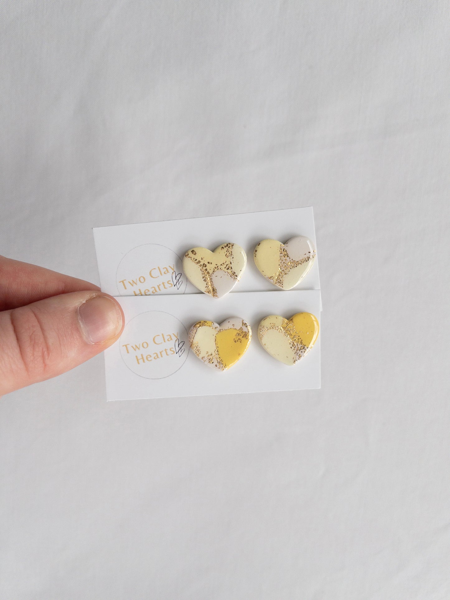 Yellow and Gold Heart Stud Earrings