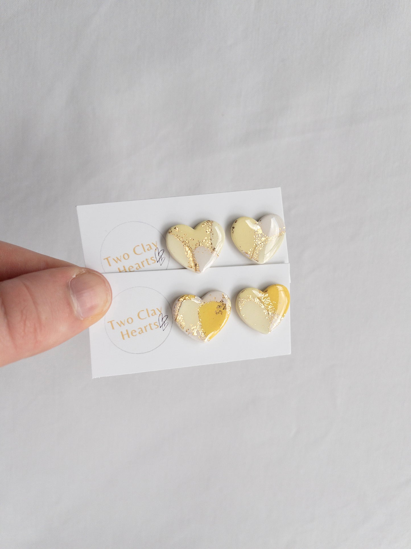 Yellow and Gold Heart Stud Earrings