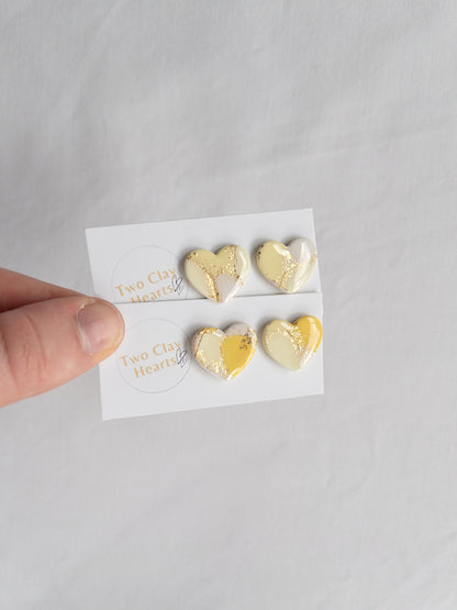 Yellow and Gold Heart Stud Earrings