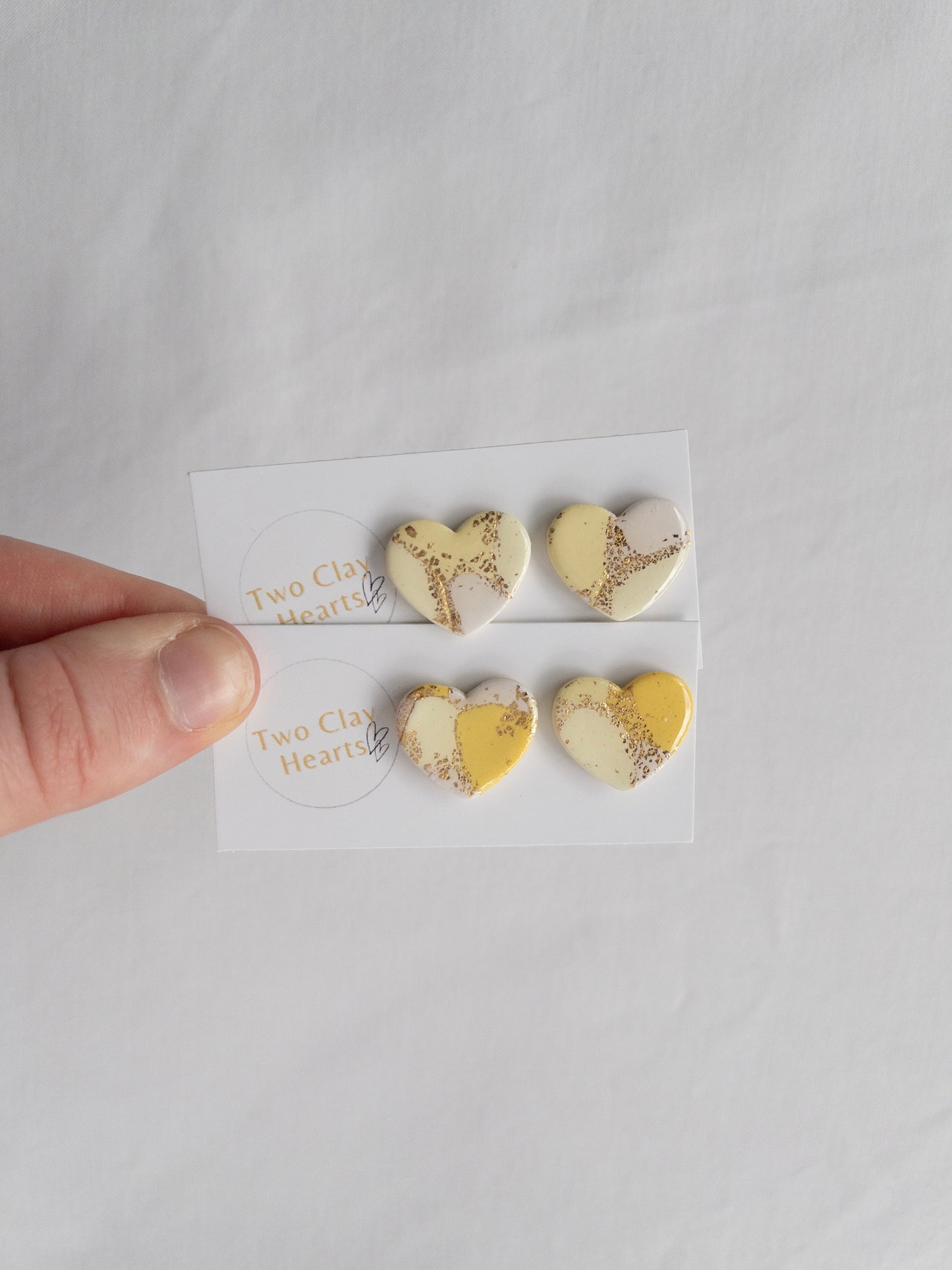 Yellow and Gold Heart Stud Earrings