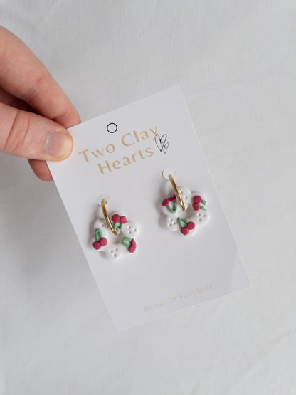 Cherry Print Clay Hoop Earrings