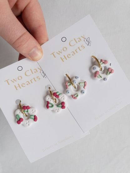 Cherry Print Clay Hoop Earrings