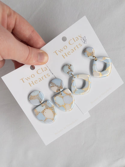 Pastel Blue Gold Teardrop Clay Earring