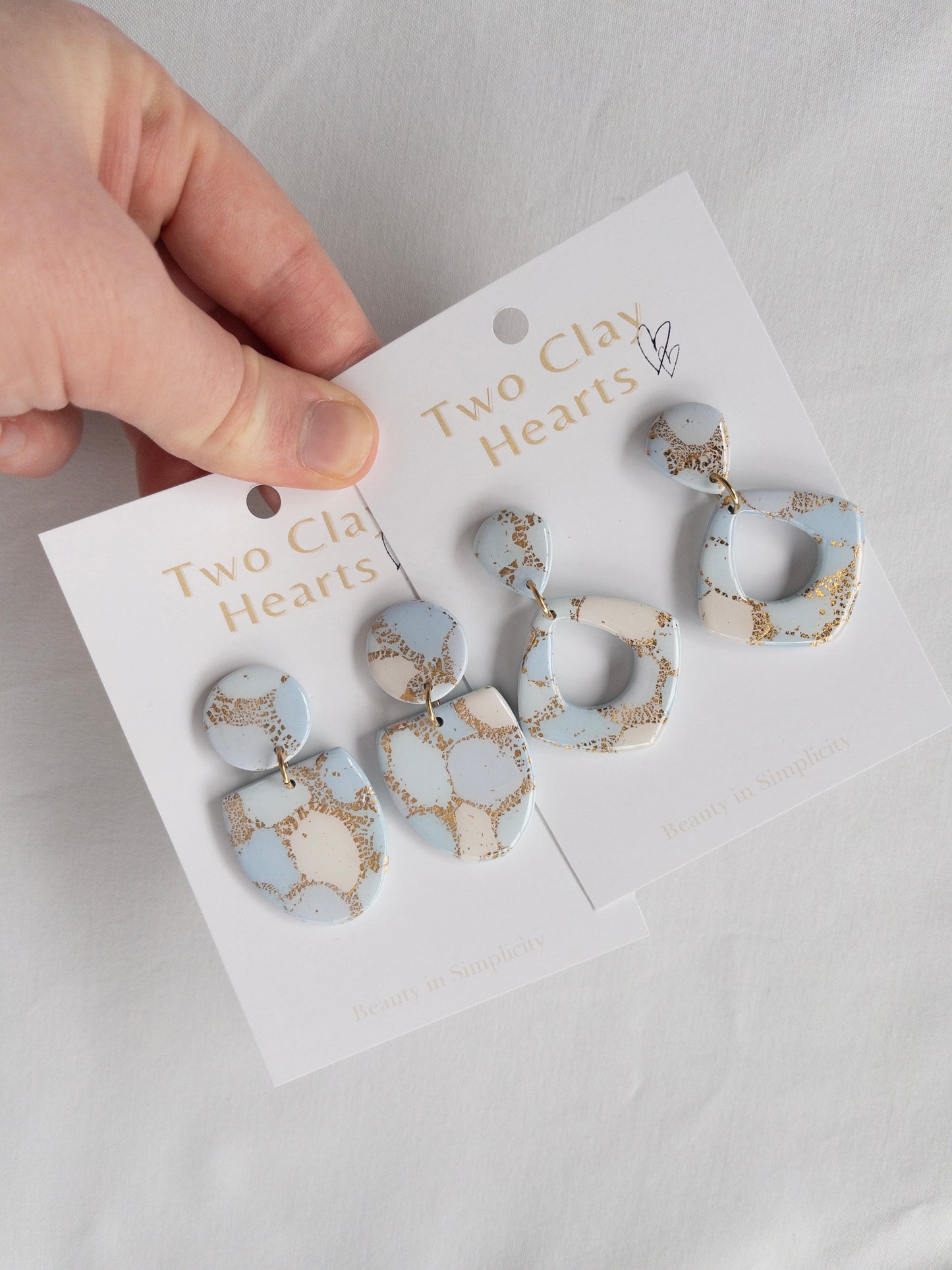 Blue Gold Oval Clay Earring