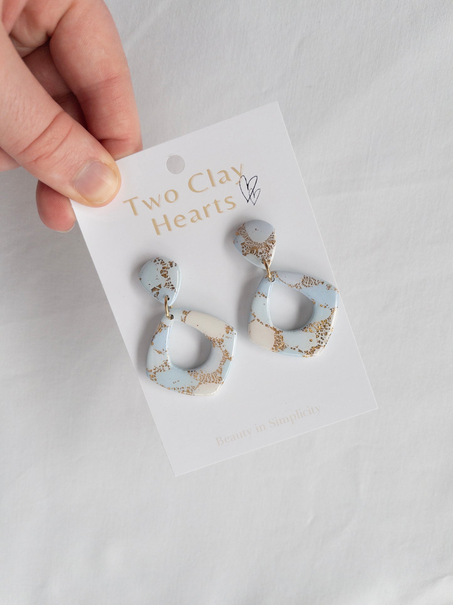 Pastel Blue Gold Teardrop Clay Earring