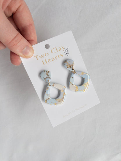 Pastel Blue Gold Teardrop Clay Earring