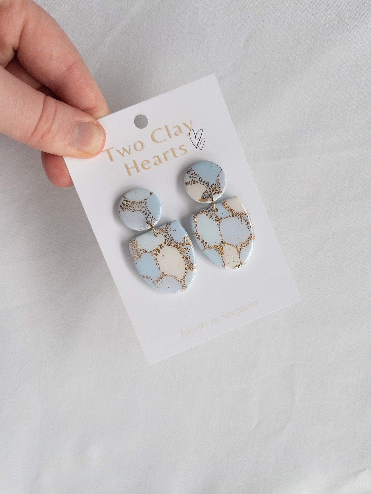 Blue Gold Oval Clay Earring