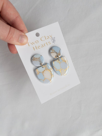 Blue Gold Oval Clay Earring