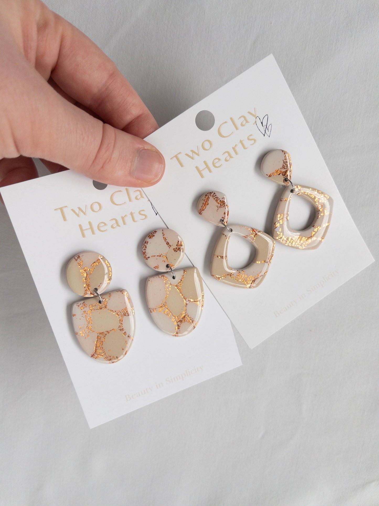 Tan and Rose Gold Teardrop Clay Earring