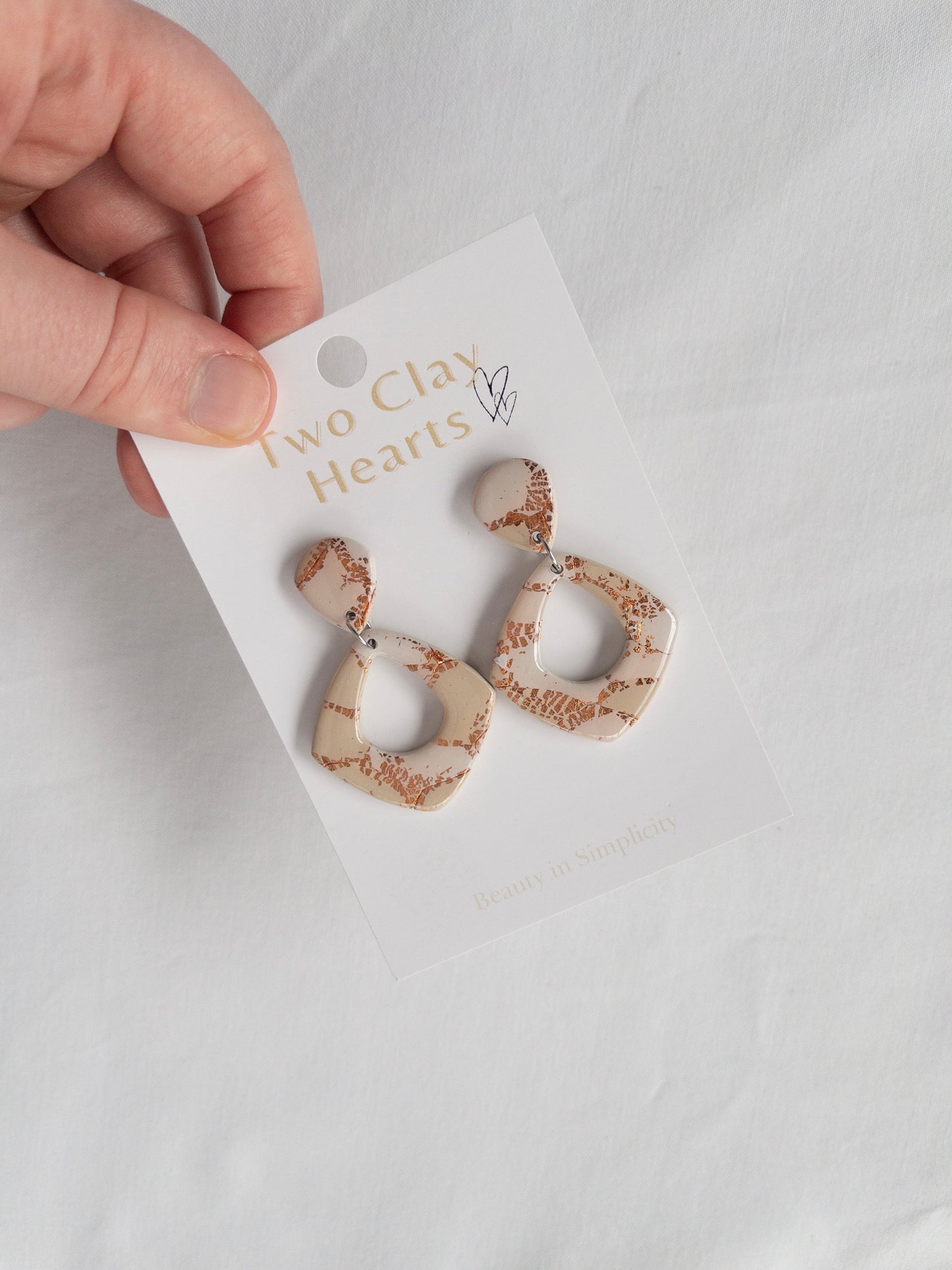 Tan and Rose Gold Teardrop Clay Earring