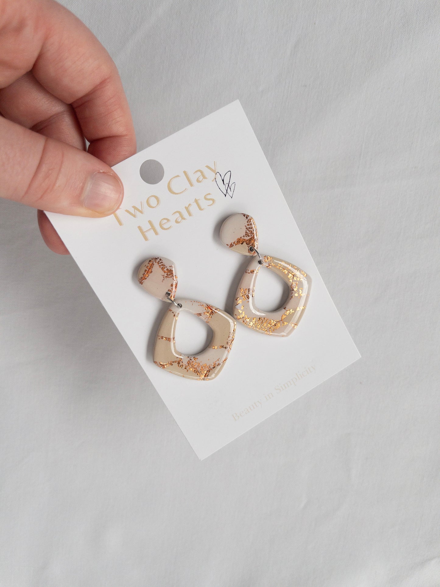 Tan and Rose Gold Teardrop Clay Earring