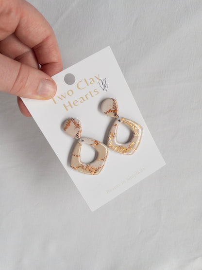 Tan and Rose Gold Teardrop Clay Earring