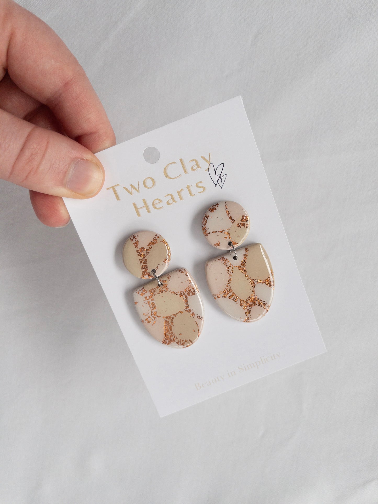 Tan and Rose Gold Oval Clay Earring