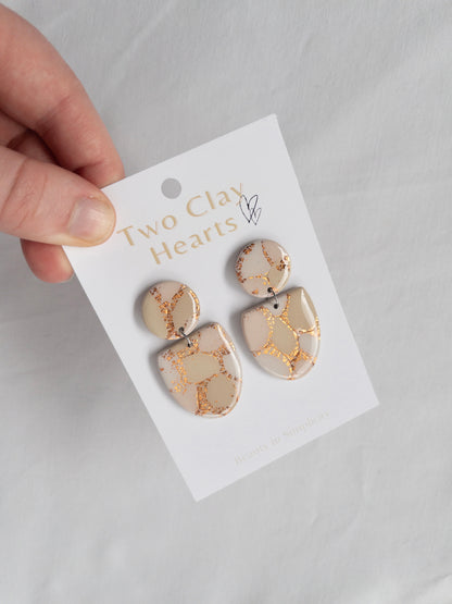 Tan and Rose Gold Oval Clay Earring