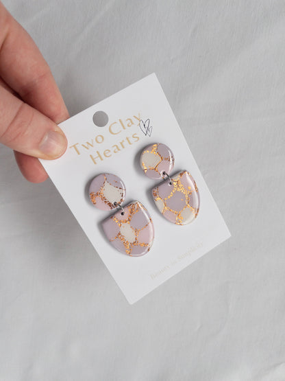 Purple and Rose Gold Oval Clay Earring